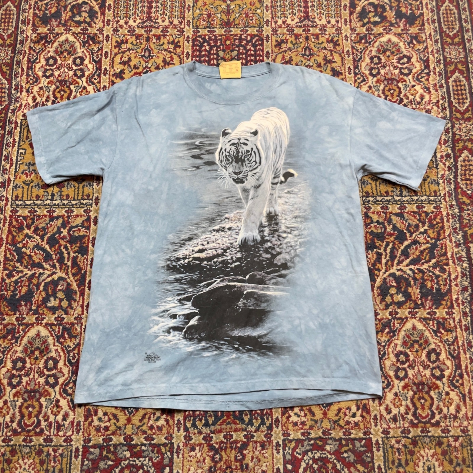 Vtg Deadstock The Mountain 2004 Alan Hunt White Tiger Tie Dye Shirt Blue L Usa